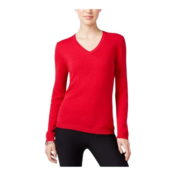 Charter Club Cashmere V-Neck Sweater in Red Polish NWT - Picture 1 of 6
